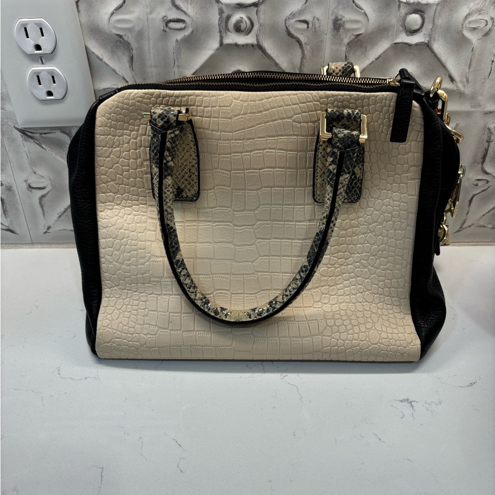 Marc Fisher Cream and Black Handbag Shoulder Bag Exotic Animal Print - Picture 1 of 7